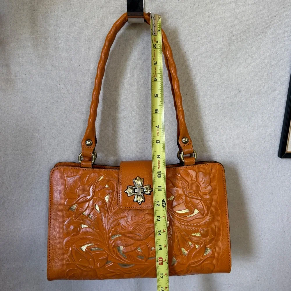 Orange Tooled Leather Patricia Nash Satchel Bag Boho Vintage Y2K Medium